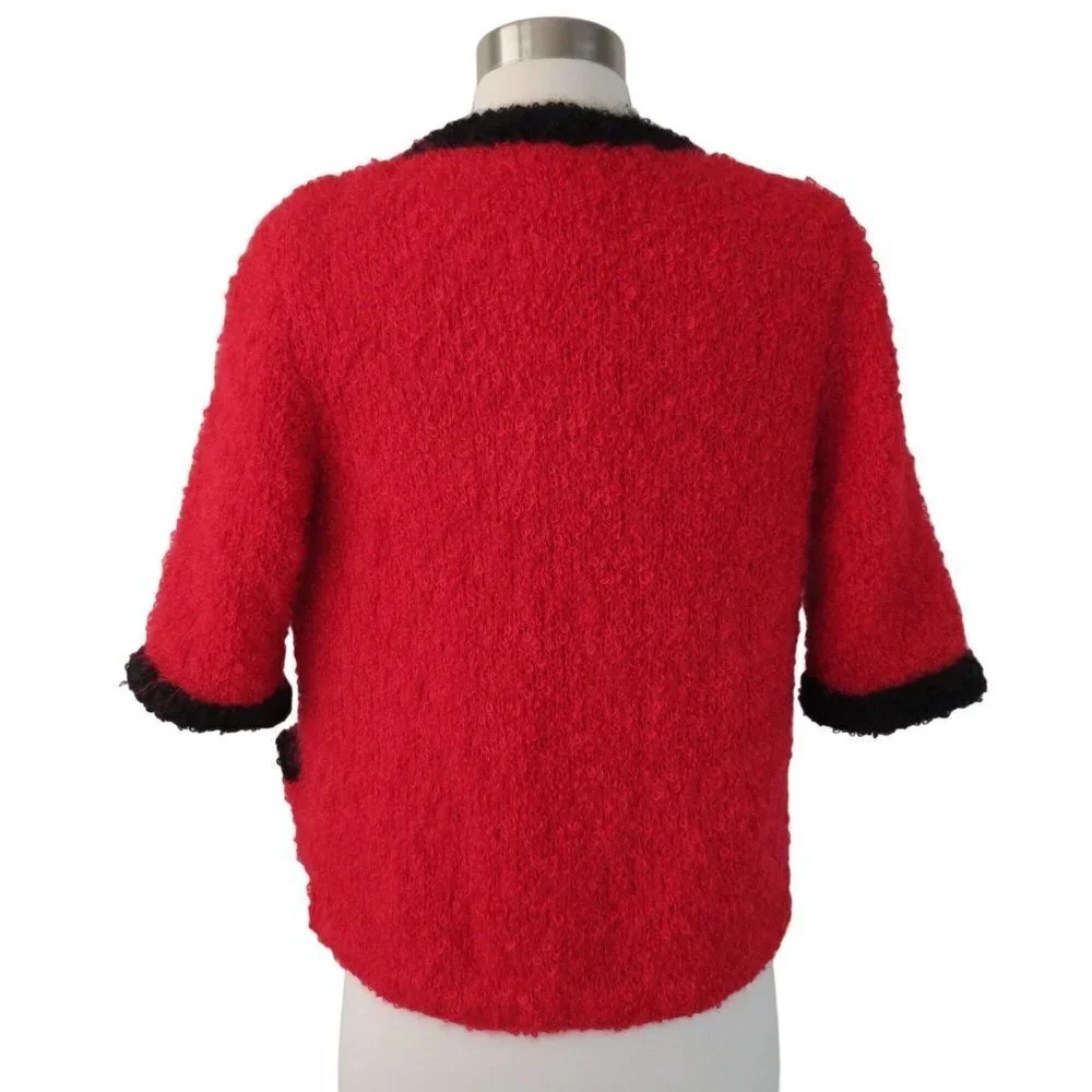 VINTAGE Women's Red & Black Fuzzy Boucle Suit with Dress & Boxy Jacket S-M